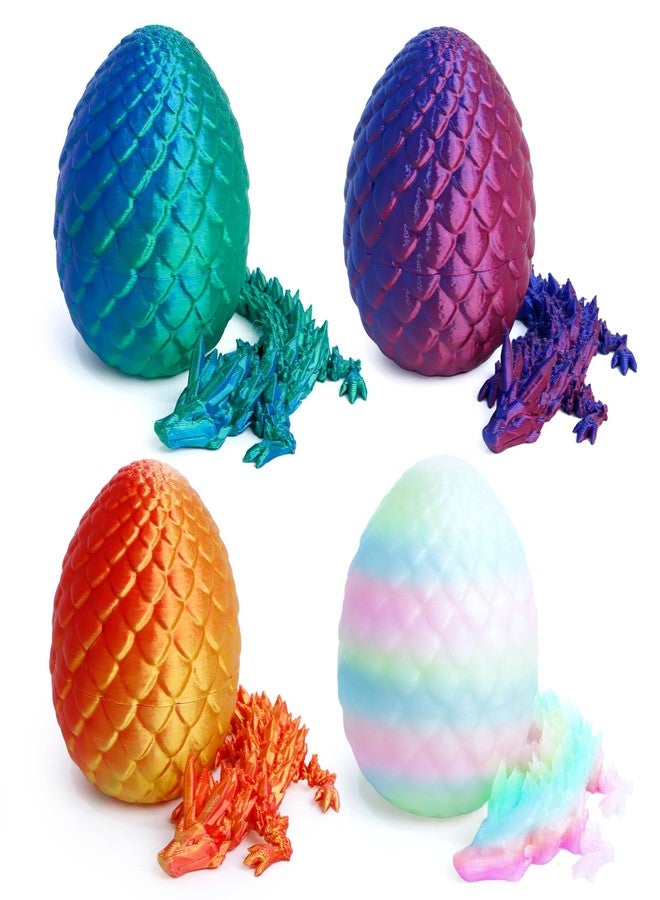 Flavery 4 Pack 3D Printed Dragon Egg Small, Easter Eggs with Dragon Inside, Articulated Crystal Dragon Fidget Toy, Desk Pet, 3D Printing Home Decor (Blue+red+Green+Glow in The Dark) - Image 1